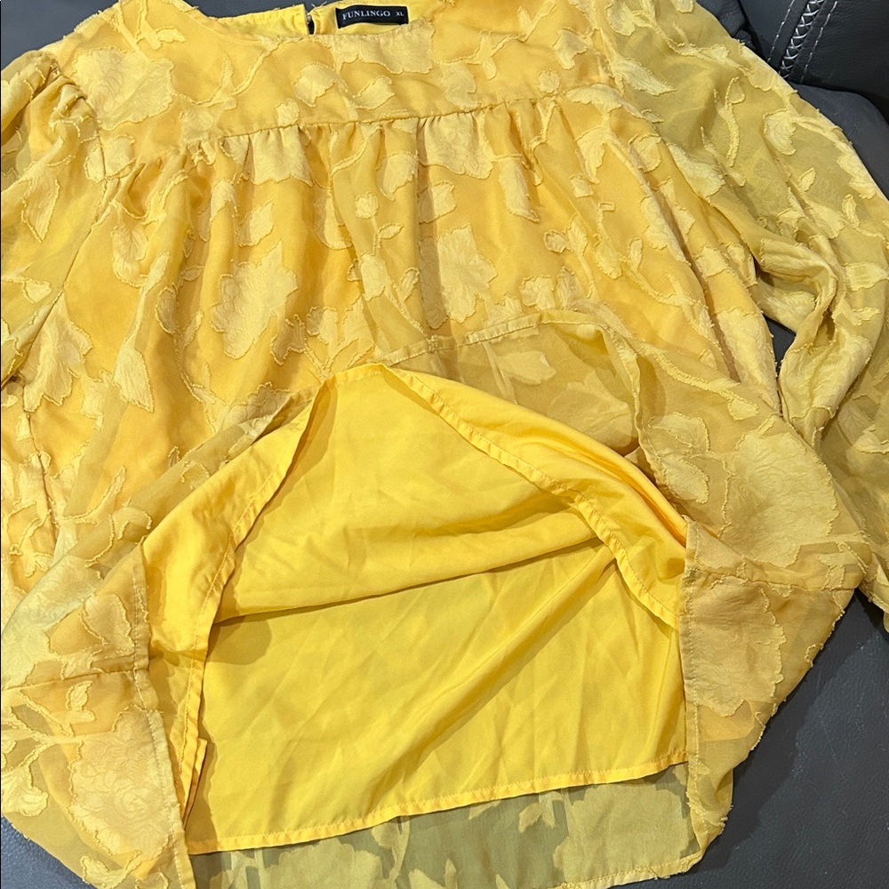 Funlingo Yellow Floral Long Sleeve Blouse size XL - Picture 2 of 5